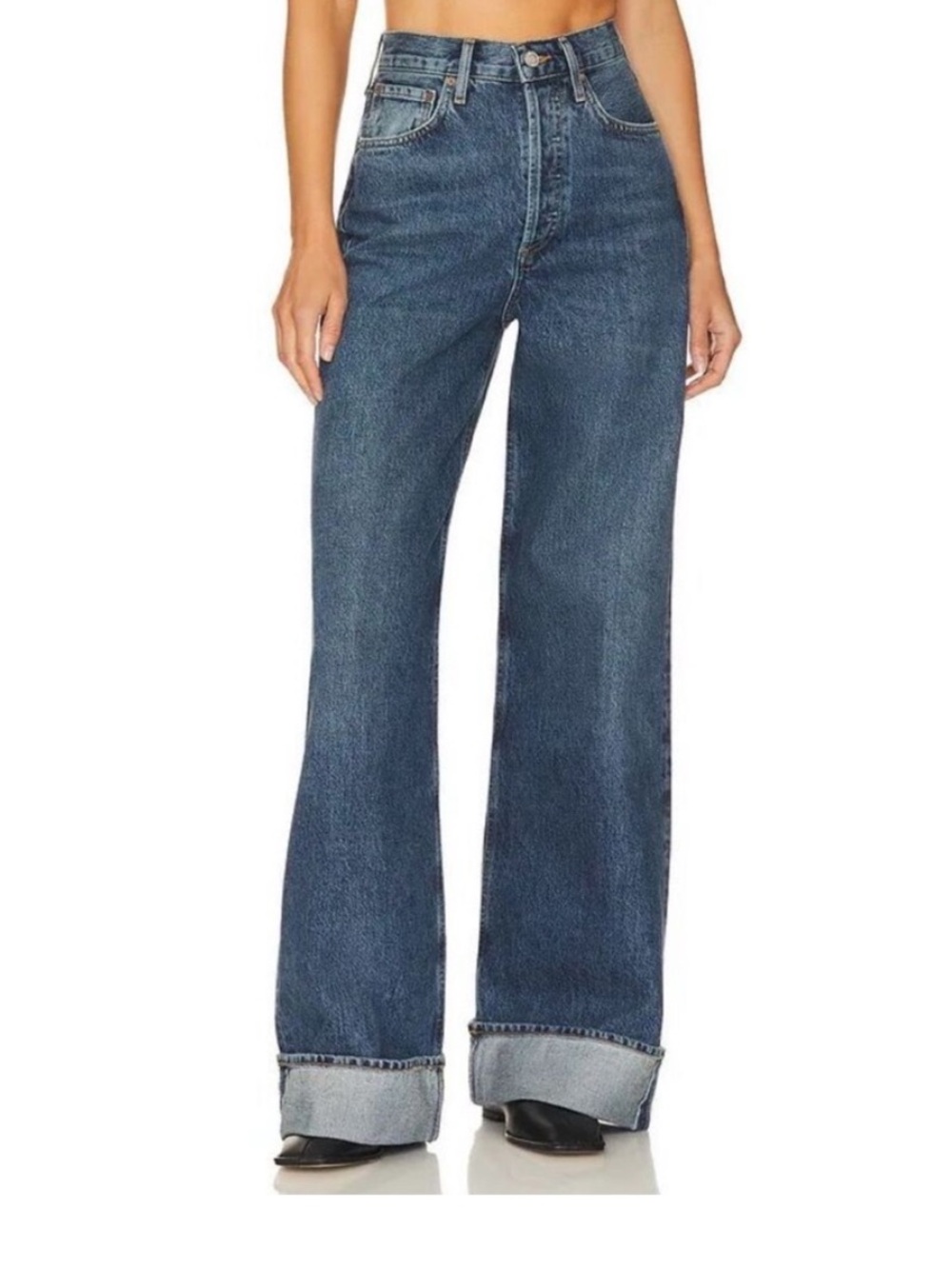 Agolde Dame cuffed Wide-Leg High-Rise Jeans in Dark Blue Wash